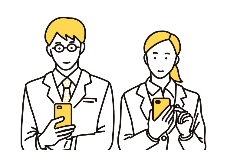 スマートフォンを操作する男性と女性のイラスト